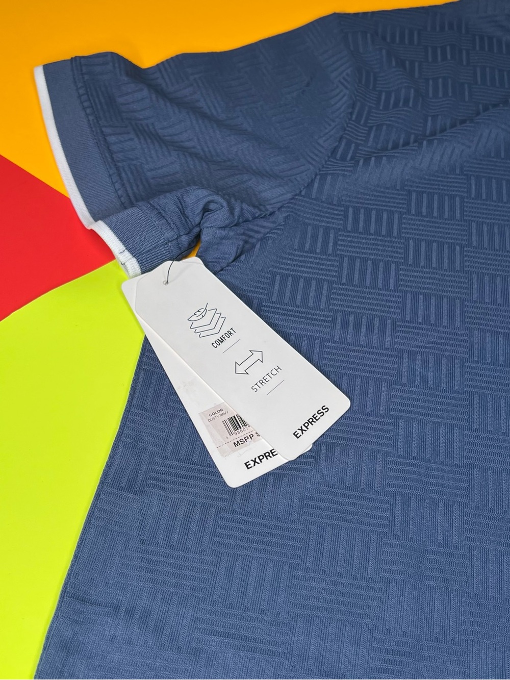 Express Men's Slate Blue Polo with White-Trim Collar - Picture 6 of 7